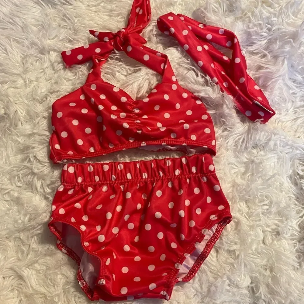 Pink & White Polka Dot Size 80 (12-18M) Toddler Swim Suit
